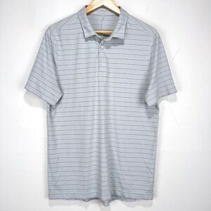 Lululemon Performance Polo Shirt Men Large Gray Striped Wicking Stretch Metal